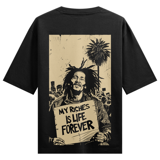 Bob Marley Riches Is life Forever Back Print Oversized T-Shirt