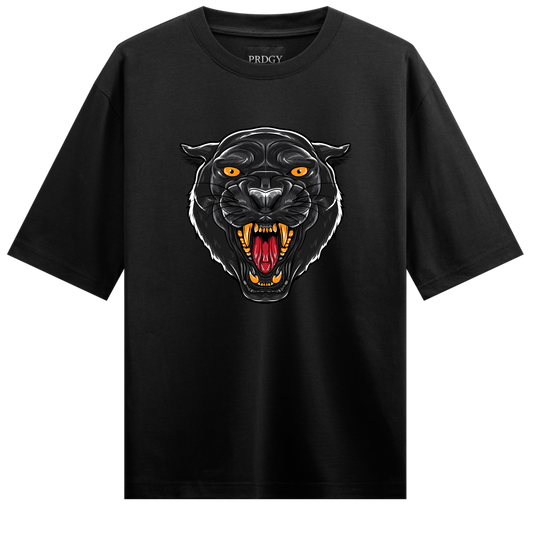 PRDGY Angry Black Panther Head Oversized Tshirt