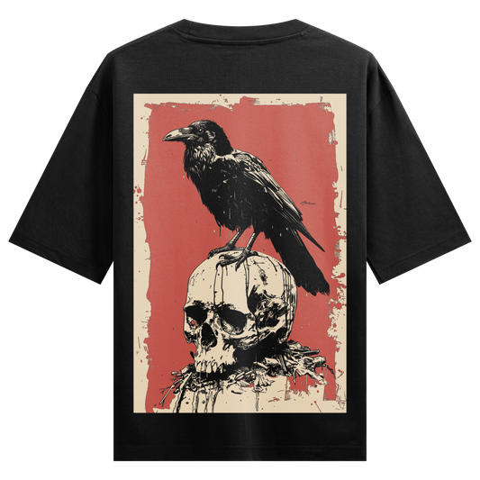 PRDGY Raven Skull Back Print Oversized T-Shirt