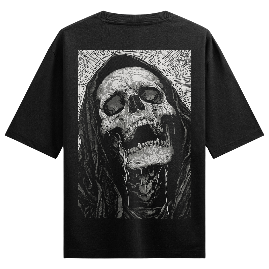 PRDGY Nun Skull Back Print Oversized T-Shirt