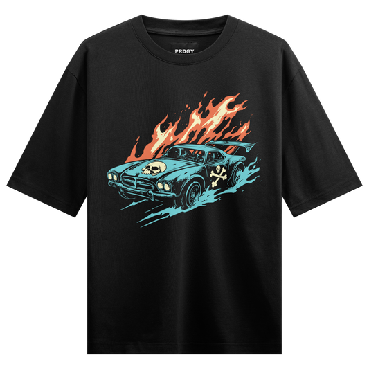 Prdgy Fiery Drive Front Print Oversized T-Shirt