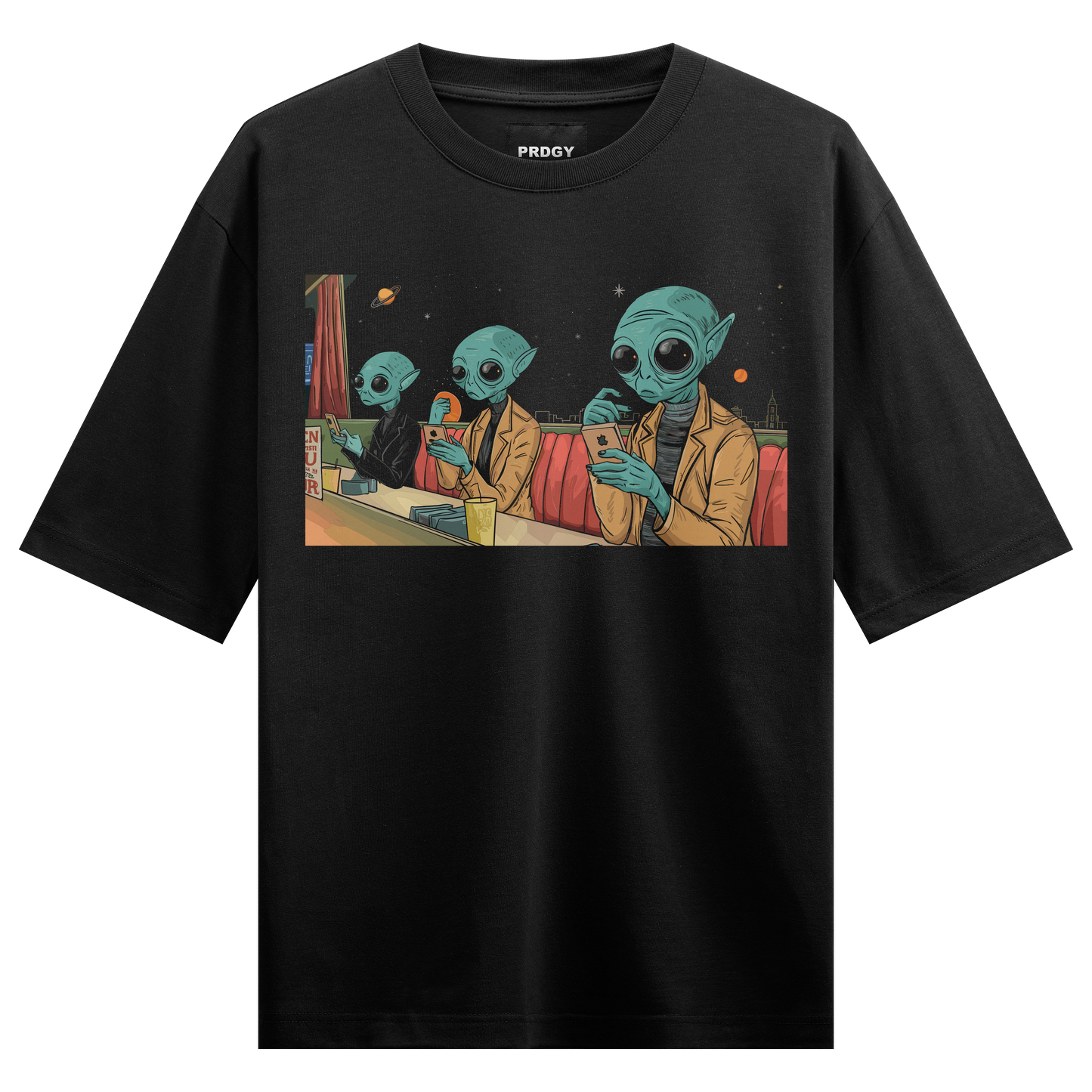 Prdgy Saturn Aliens Front Oversized T-Shirt