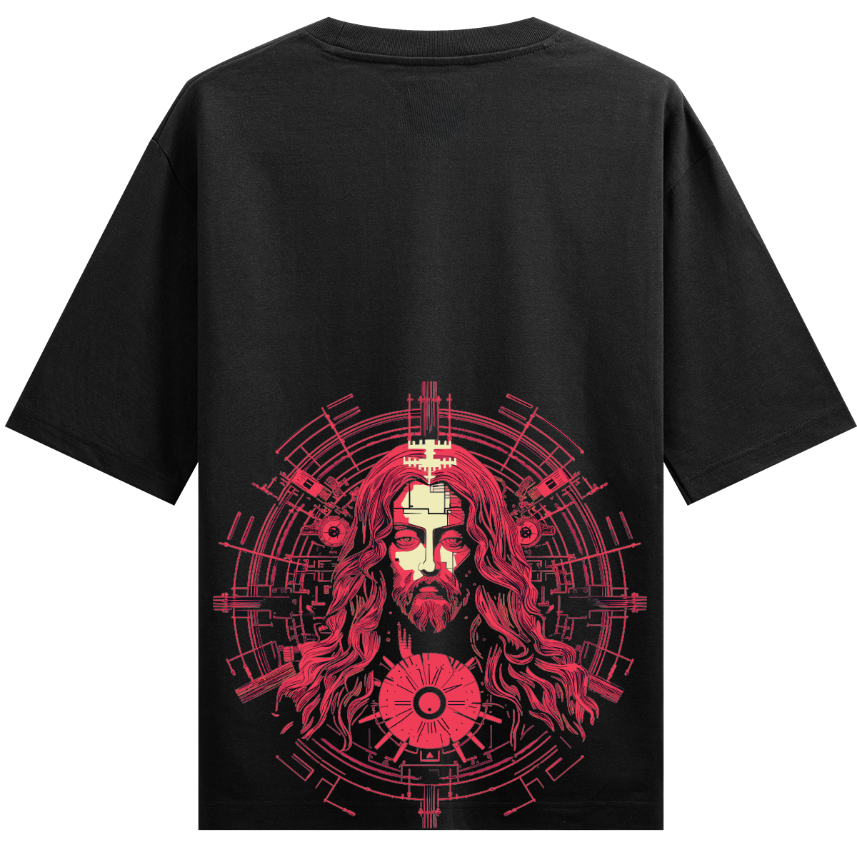 Techno Christ Back Print Oversized T-Shirt