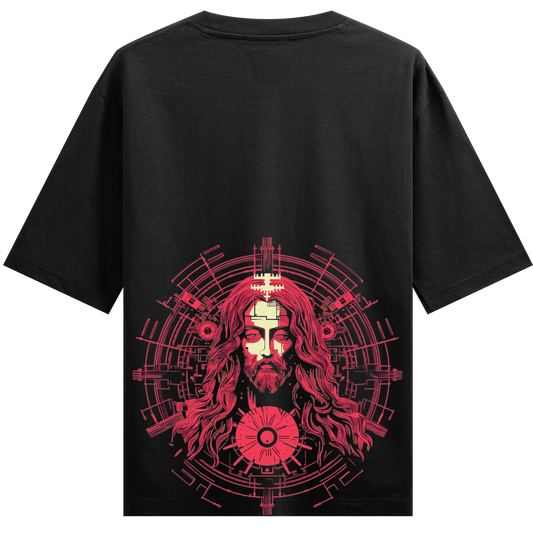 Techno Christ Back Print Oversized T-Shirt