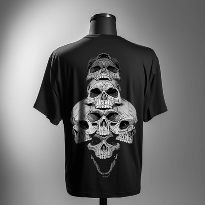 Back Print PRDGY SKULLS Oversized T-Shirt - PRDGY