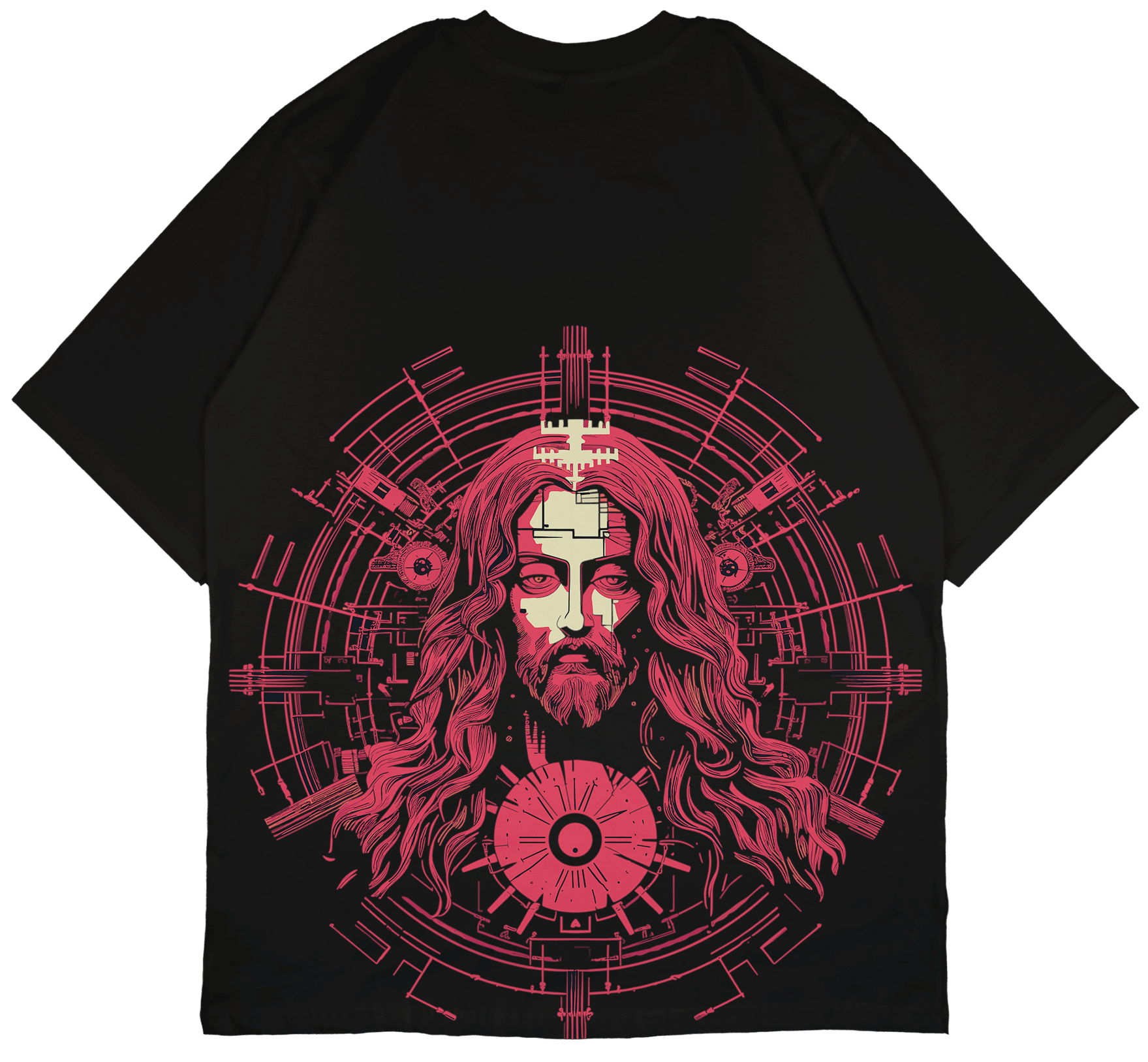 Techno Christ Back Print Oversized T-Shirt - PRDGY